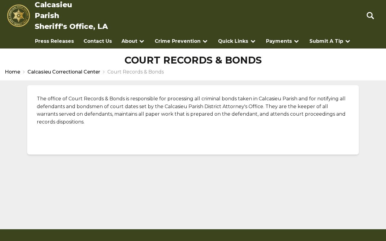 Calcasieu Correctional Center court records and bond release information