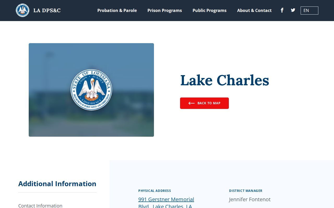Lake Charles office for Calcasieu Parish parole and probation records
