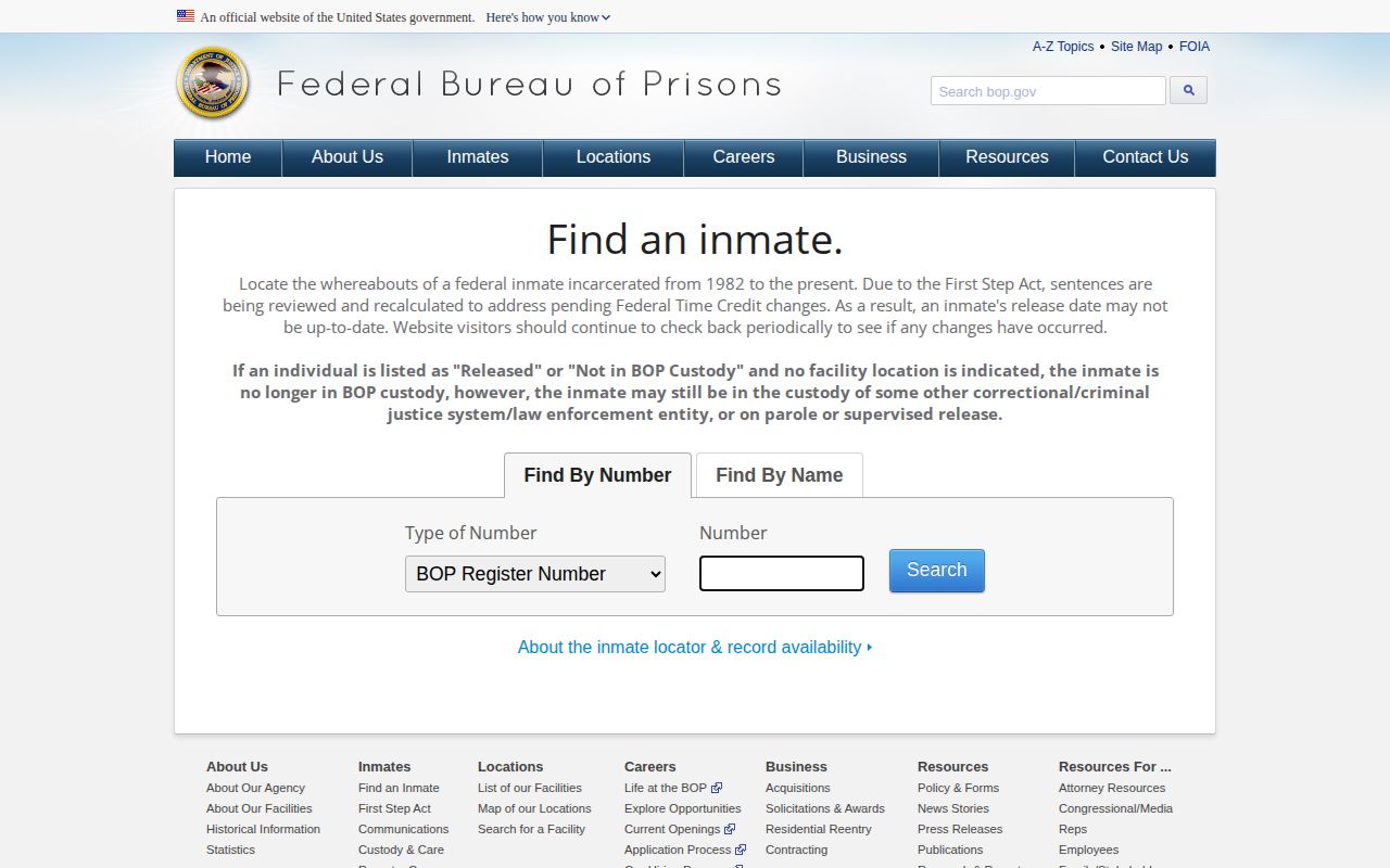 Federal BOP release locator used after a Calcasieu Parish federal custody transfer