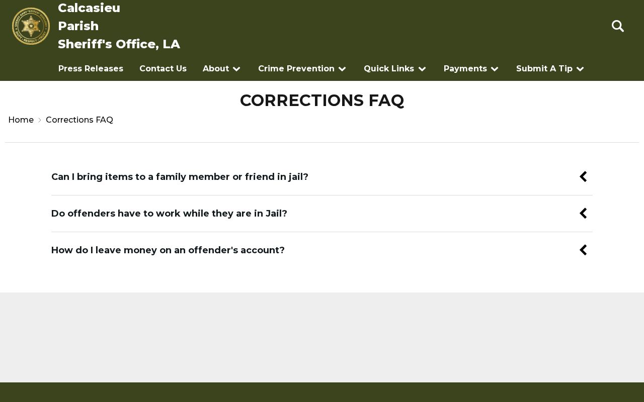 Calcasieu Sheriff’s Prison corrections FAQ explaining 72-hour court and release records