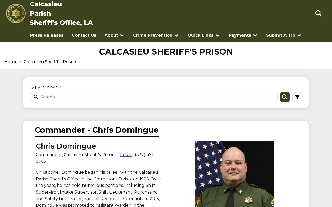 Calcasieu Sheriff’s Prison facility and custody record information